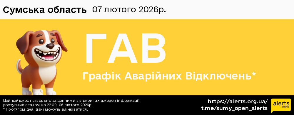Сумська область / 07.02.2026 - Графік відключення світла на всі групи
