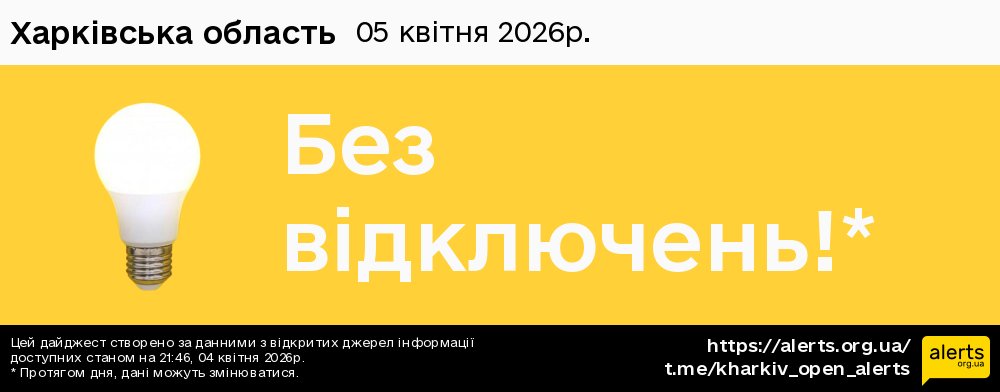Харківська область / 05.04.2026 - Графік відключення світла на всі групи