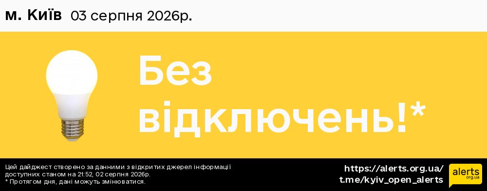у місті Києві / 03.08.2026 - Графік відключення світла на всі групи