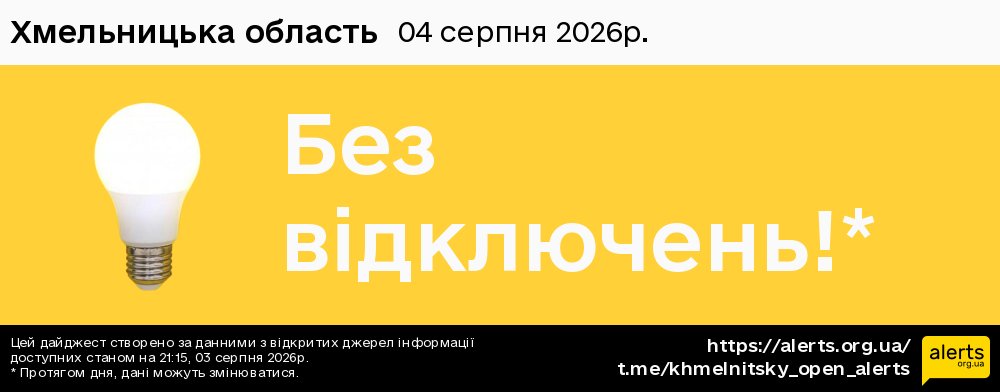 Хмельницька область / 04.08.2026 - Графік відключення світла на всі групи