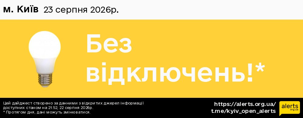 у місті Києві / 23.08.2026 - Графік відключення світла на всі групи