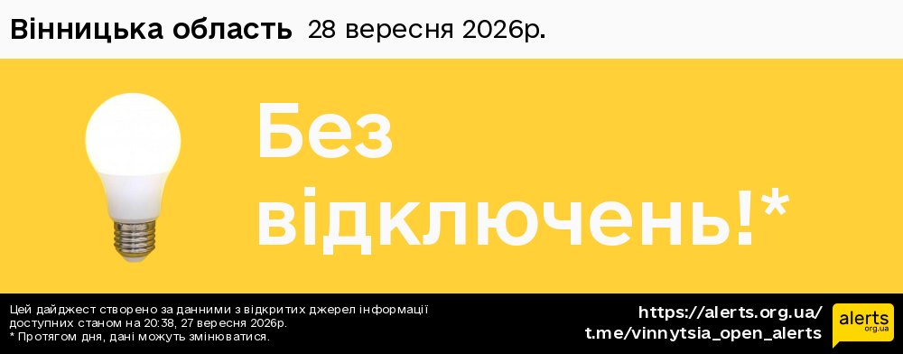 Вінницька область / 28.09.2026 - Графік відключення світла на всі групи
